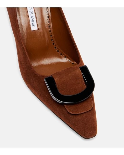 Manolo Blahnik Brown Beti 70 Suede Pumps