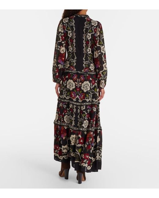 Vestido Largo Rococo Flowers A Capas Farm Rio de color Black