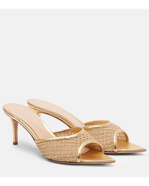Gianvito Rossi Natural Dorotea Metallic Leather-Trimmed Mules
