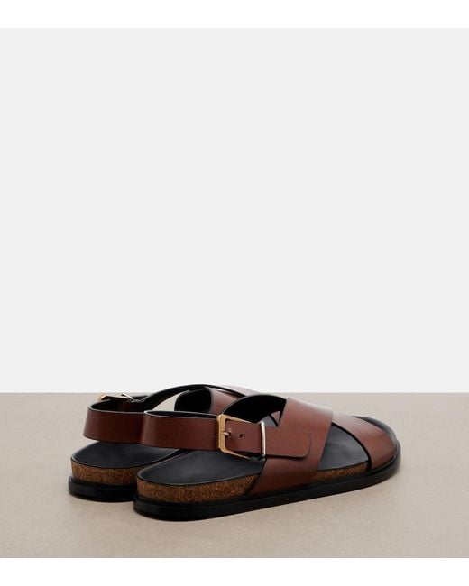 The Row Brown Buckle Leather Sandals