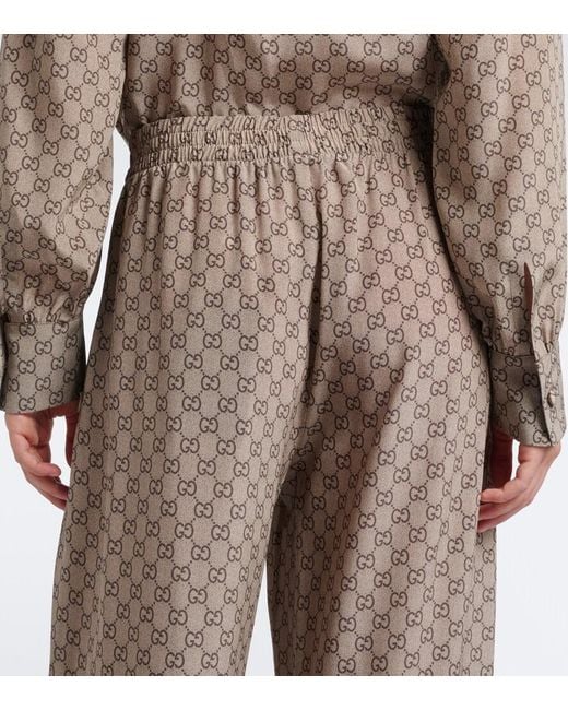 Gucci Natural Gg Silk Crepe De Chine Palazzo Pants