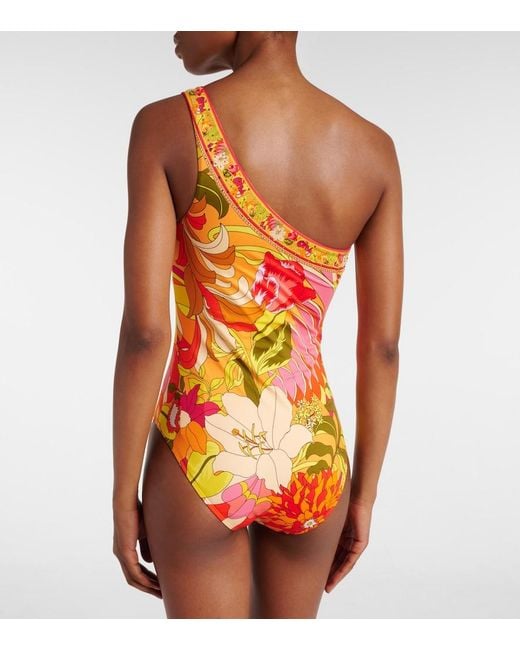 Camilla Orange Embellished One-Shoulder Swimsuit
