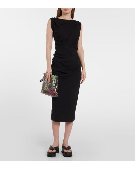 Dries Van Noten Black Draped Slim-fit Cotton-jersey Midi Dress