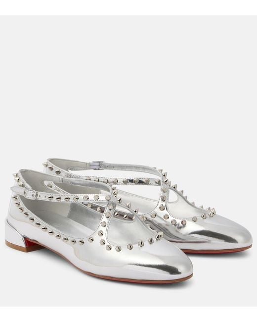 Christian Louboutin White Pilouta Jane Spikes Leather Ballet Flats