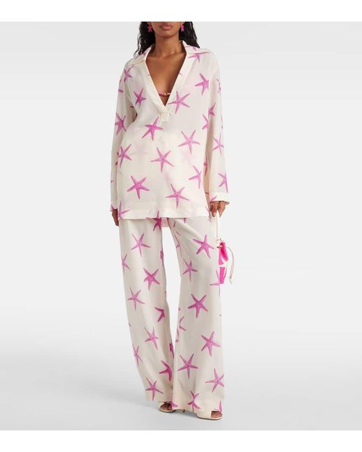 Pantalones Anchos De Seda De Tiro Alto Valentino de color Pink