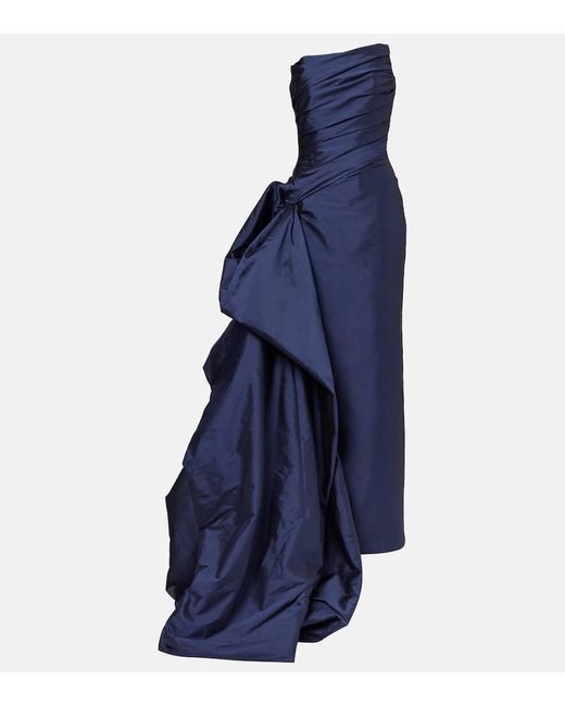Marmar Halim Blue Ruched Taffetta Gown