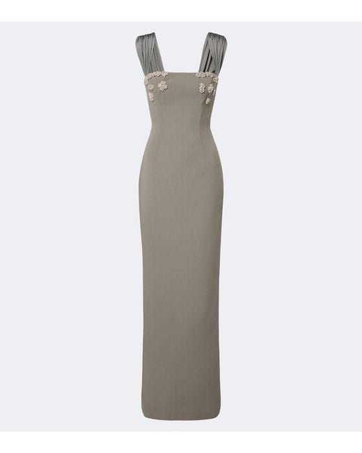 Rachel Gilbert White Malia Embellished Crepe Corset Gown
