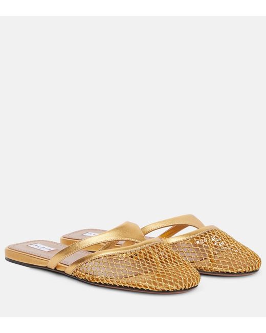 Alaïa Natural Infradito Leather And Fishnet Mules