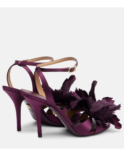 Ferragamo Purple Ghilly 95 Floral-Applique Satin Sandals