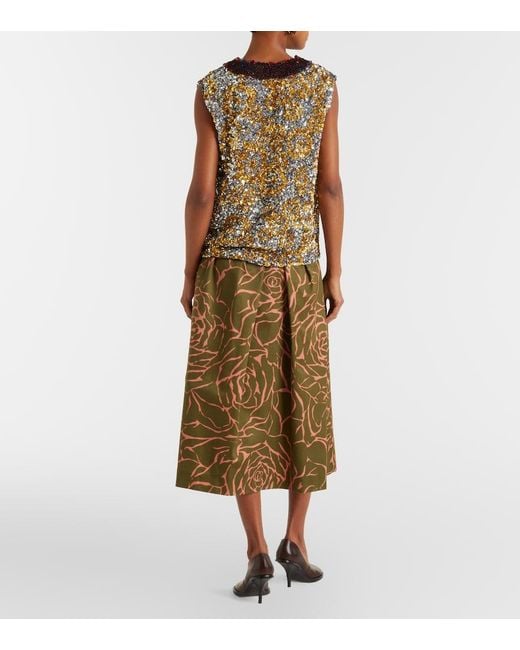 Dries Van Noten Natural Floral Cotton Midi Skirt