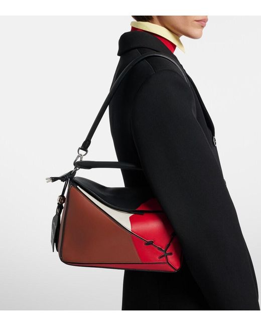 Loewe Red Puzzle Lion Intarsio Small Shoulder Bag