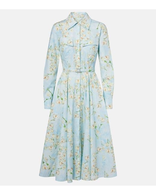 Emilia Wickstead Blue Cotton Floral Emmalyna Midi Dress