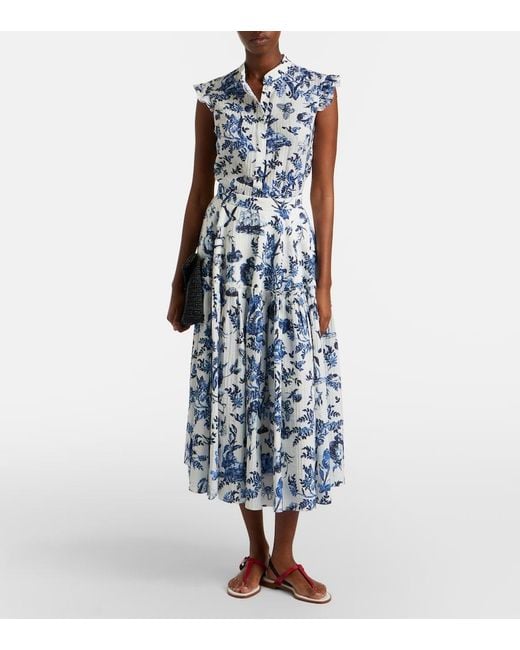Erdem Blue Floral Jacquard Midi Skirt