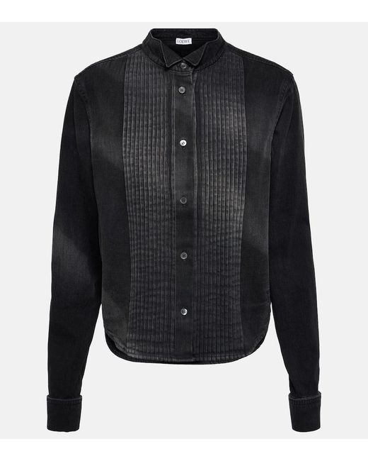 Camisa plisada de denim Loewe de color Black