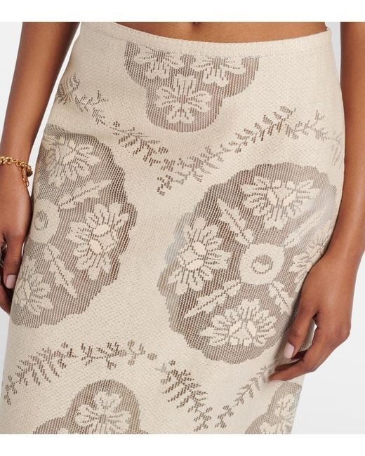Valentino Natural Floral Cotton-Blend Midi Skirt