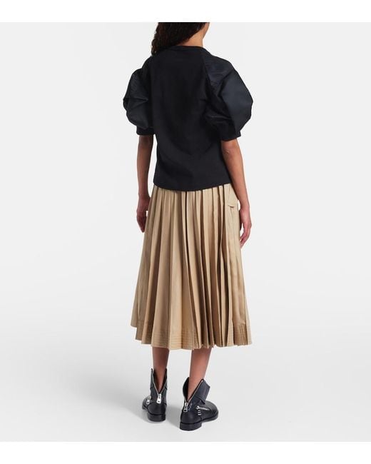 Sacai Black Cotton Twill And Jersey T-Shirt