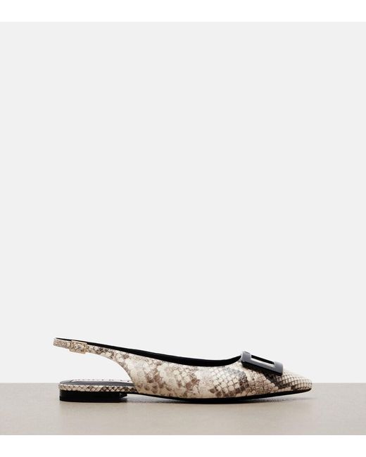 Roger Vivier Brown Gommettine Leather Slingback Flats
