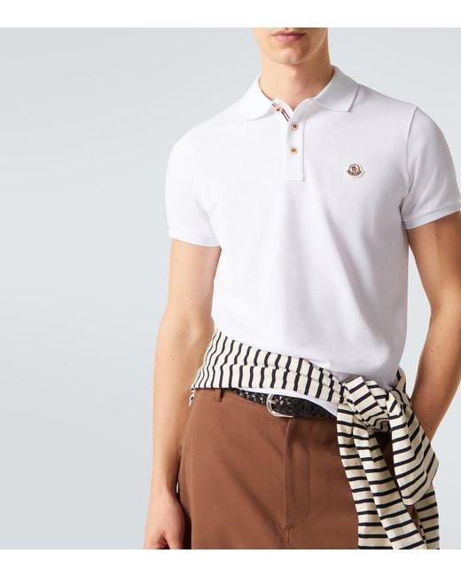 Moncler White Cotton Pique Polo Shirt for men