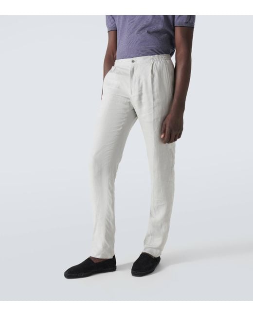 Pantalon slim en lin Kiton pour homme en coloris Gray