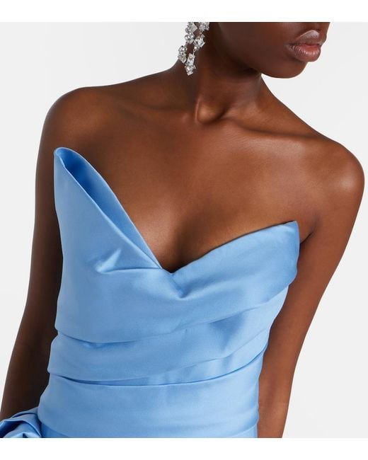 Monique Lhuillier Blue Draped Asymmetric Bustier Gown