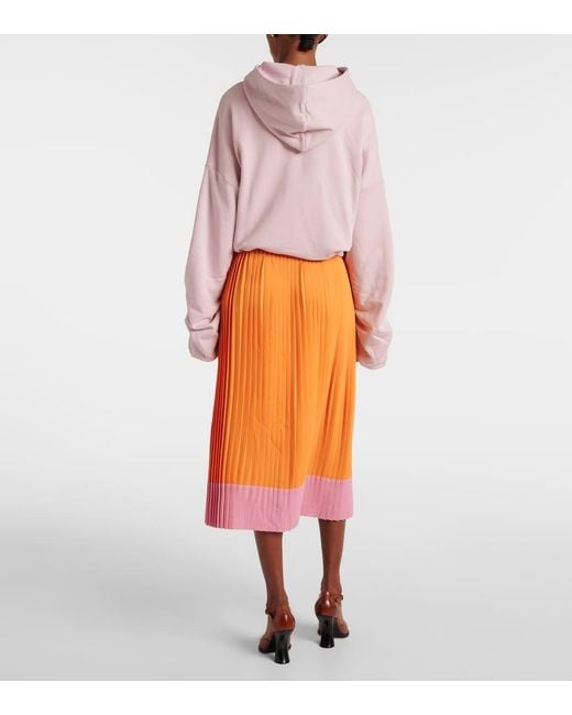 Dries Van Noten Orange Colorblocked Pleated Midi Skirt