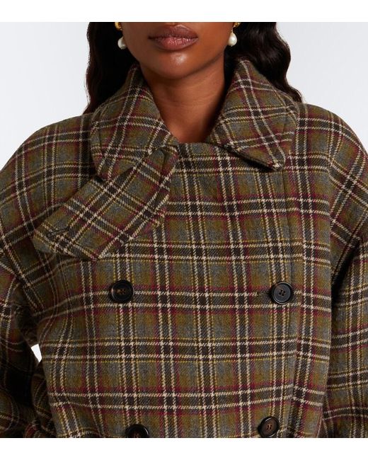 Chloé Brown Checked Wool And Cotton-Blend Peacoat