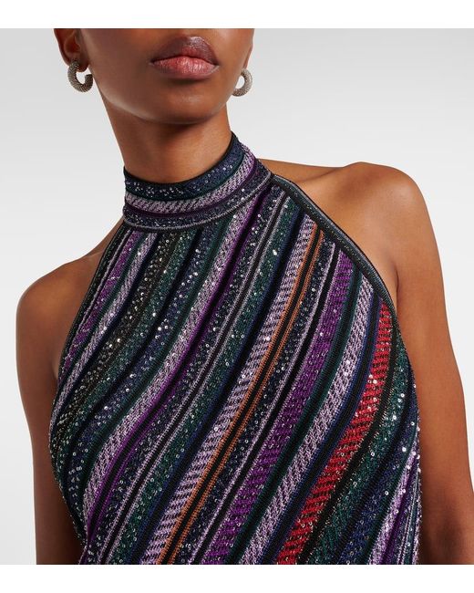 Missoni Blue Sequined Striped Gown