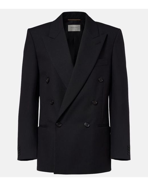 Blazer Cruzado De Lana Saint Laurent de color Black