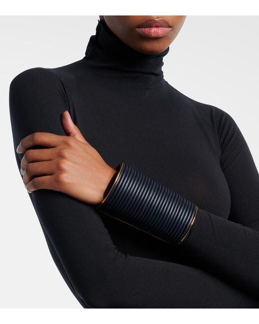 Alaïa Blue Leather-Trimmed Cuff Bracelet