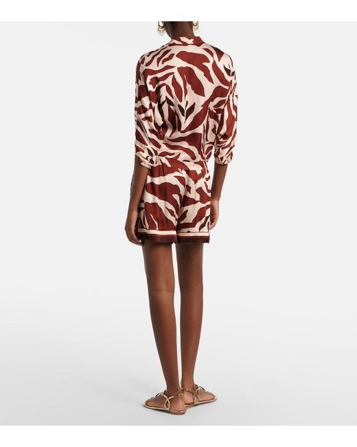 Poupette Red Isabelle Printed Satin Shorts