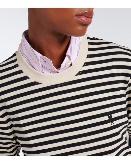 AMI Black Ami De Coeur Striped Cotton T-Shirt