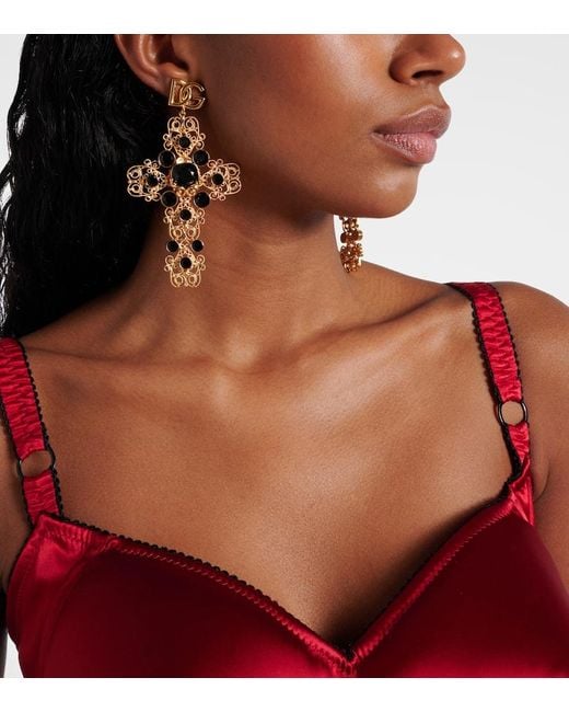 Dolce & Gabbana Metallic Dg Embellished Drop Earrings