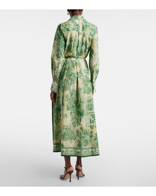 ALÉMAIS Green Sara Printed Cotton And Silk Shirt Dress