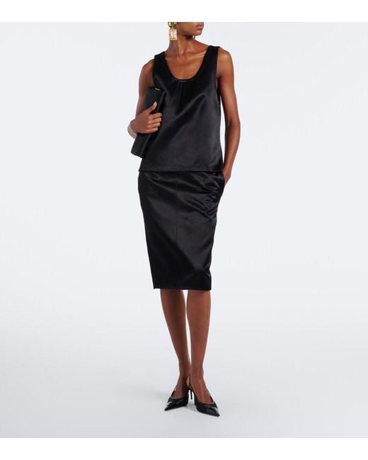 Saint Laurent Black Renee Satin And Leather Slingback Pumps