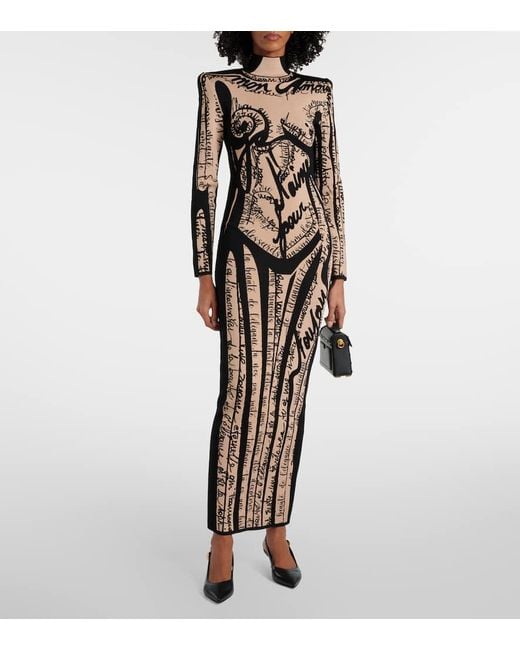 Balmain Natural Maxikleid Aus Strick