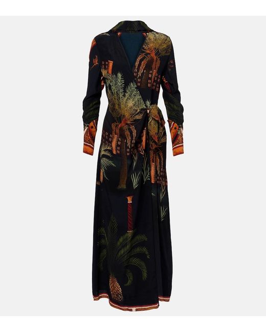 Johanna Ortiz Black Printed Silk Wrap Dress
