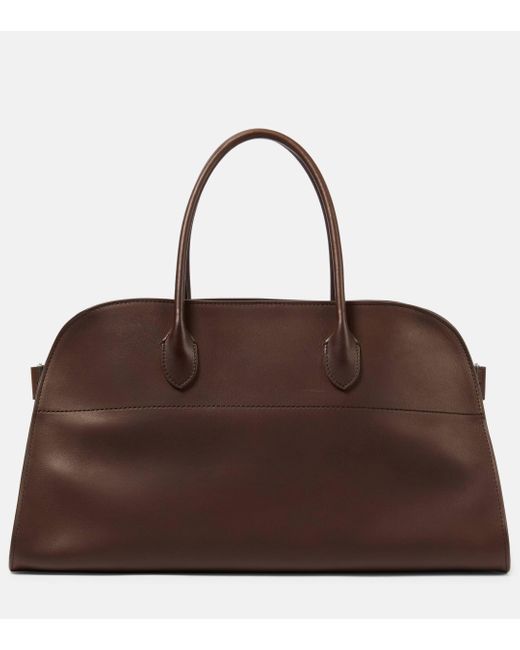 The Row Brown Ew Margaux Large Leather Tote Bag