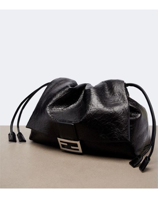 Fendi Black Baguette Soft Large Leather Shoulder Bag