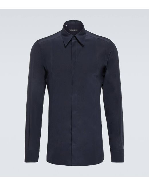 Dolce & Gabbana Blue Silk Crepe De Chine Shirt for men