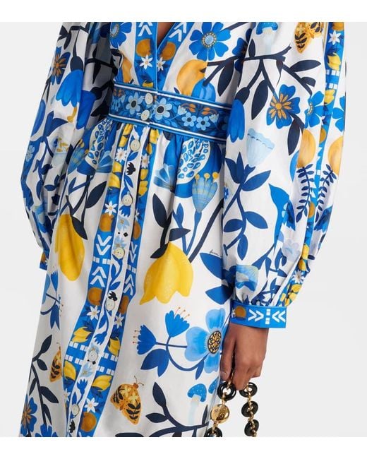 Farm Rio Blue Floral Cotton Maxi Dress