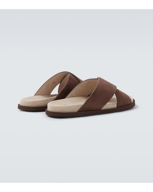 Brunello Cucinelli Brown Suede Slides for men