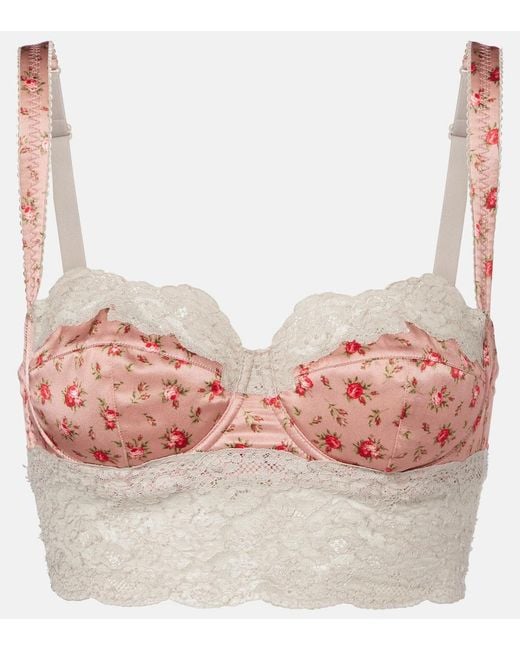 Dolce & Gabbana Pink Floral Lace-Trimmed Silk And Cotton Bra