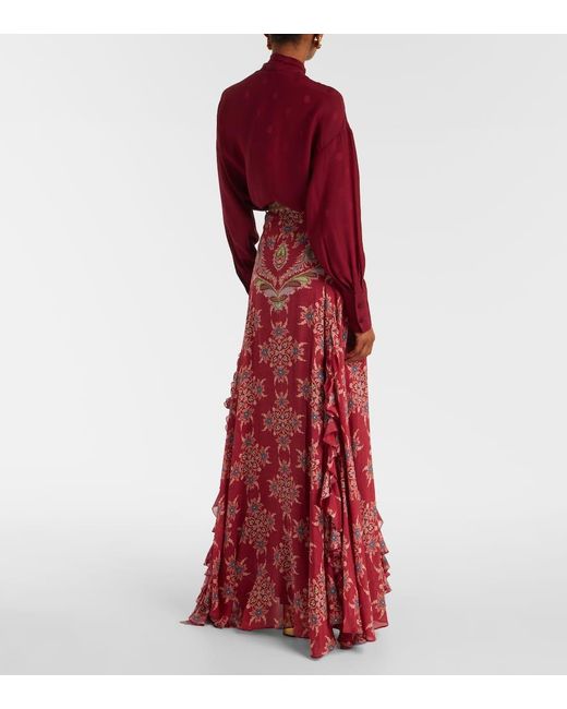 Etro Red Printed Maxi Skirt
