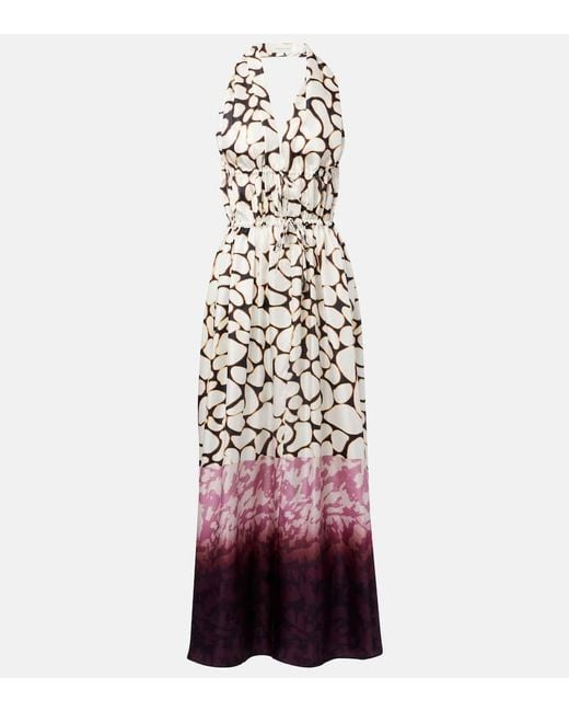 Dries Van Noten White Bedrucktes Maxikleid Aus Seiden-Twill