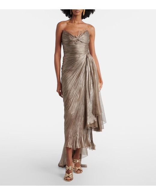 Maria Lucia Hohan Brown Jolie Lace-Trimmed Silk Bustier Dress