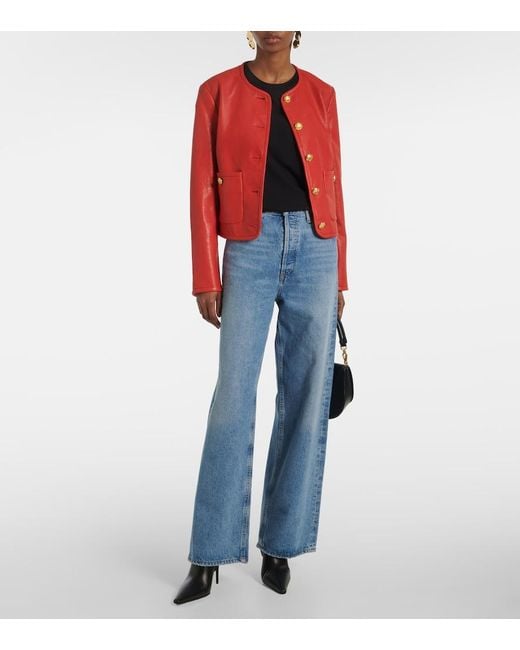 Veronica Beard Red Andrea Leather Jacket