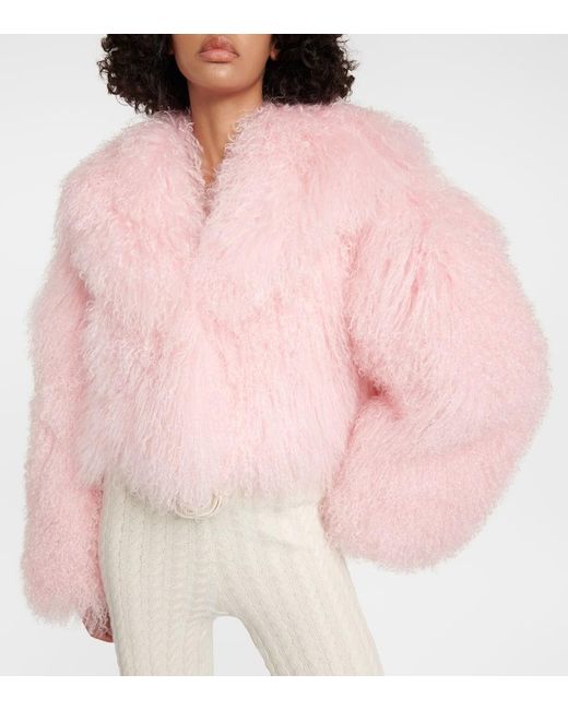 Giacca cropped in shearling di Magda Butrym in Pink