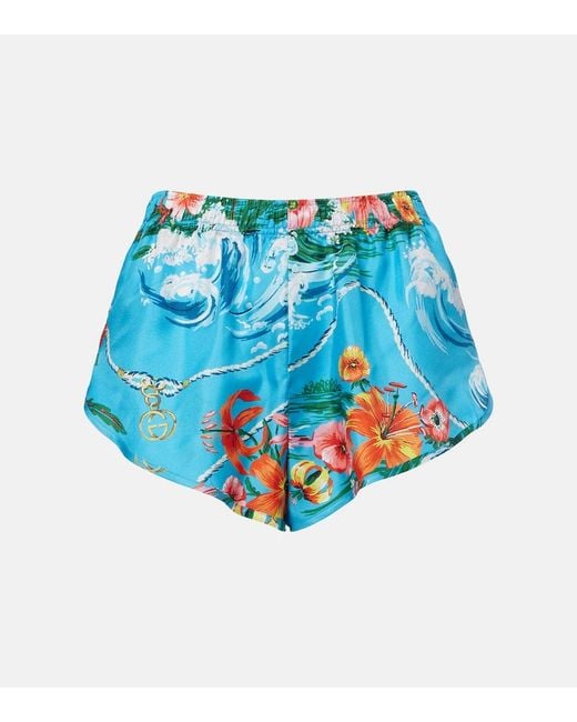 Gucci Blue Printed Silk Twill Shorts
