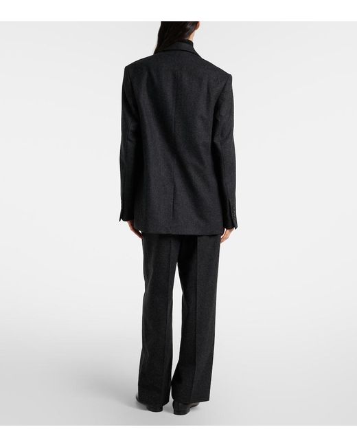Totême Black Wool-Blend Flannel Straight Pants