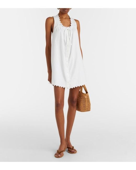 FRAME White Scalloped Cotton Poplin Shirt Dress